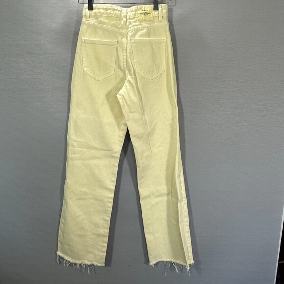 Stradivarius Jeans Womens 2 Straight Leg Yellow Cotton Pockets Raw Hem High Rise - Picture 7 of 12
